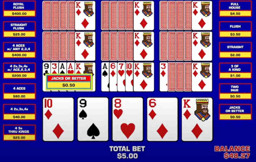 Triple play video poker action